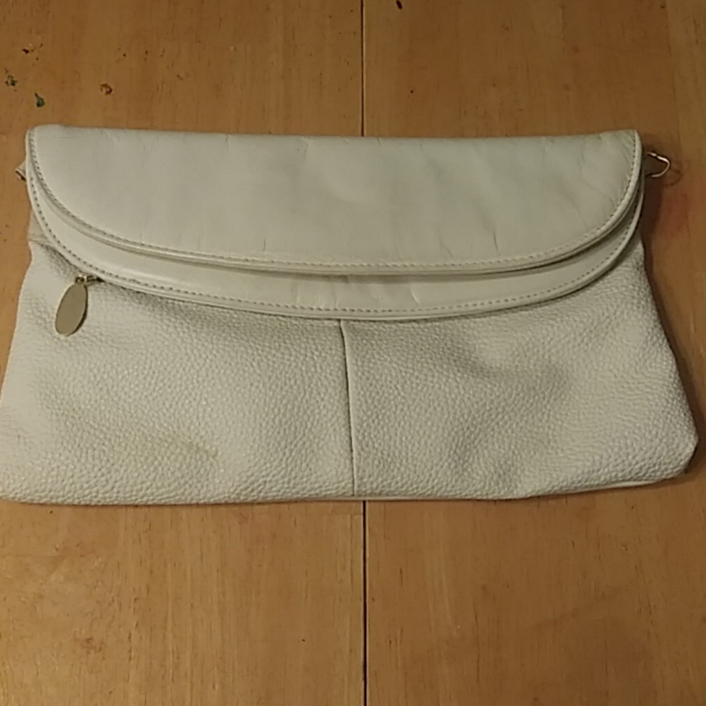 Cream leather express evening or sunday clutch